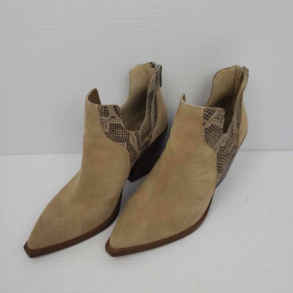 Vince Camuto Womens Gannilla Ankle Boots Brown Leather Zip Heel Snake Panel 6.5M - Picture 2 of 16